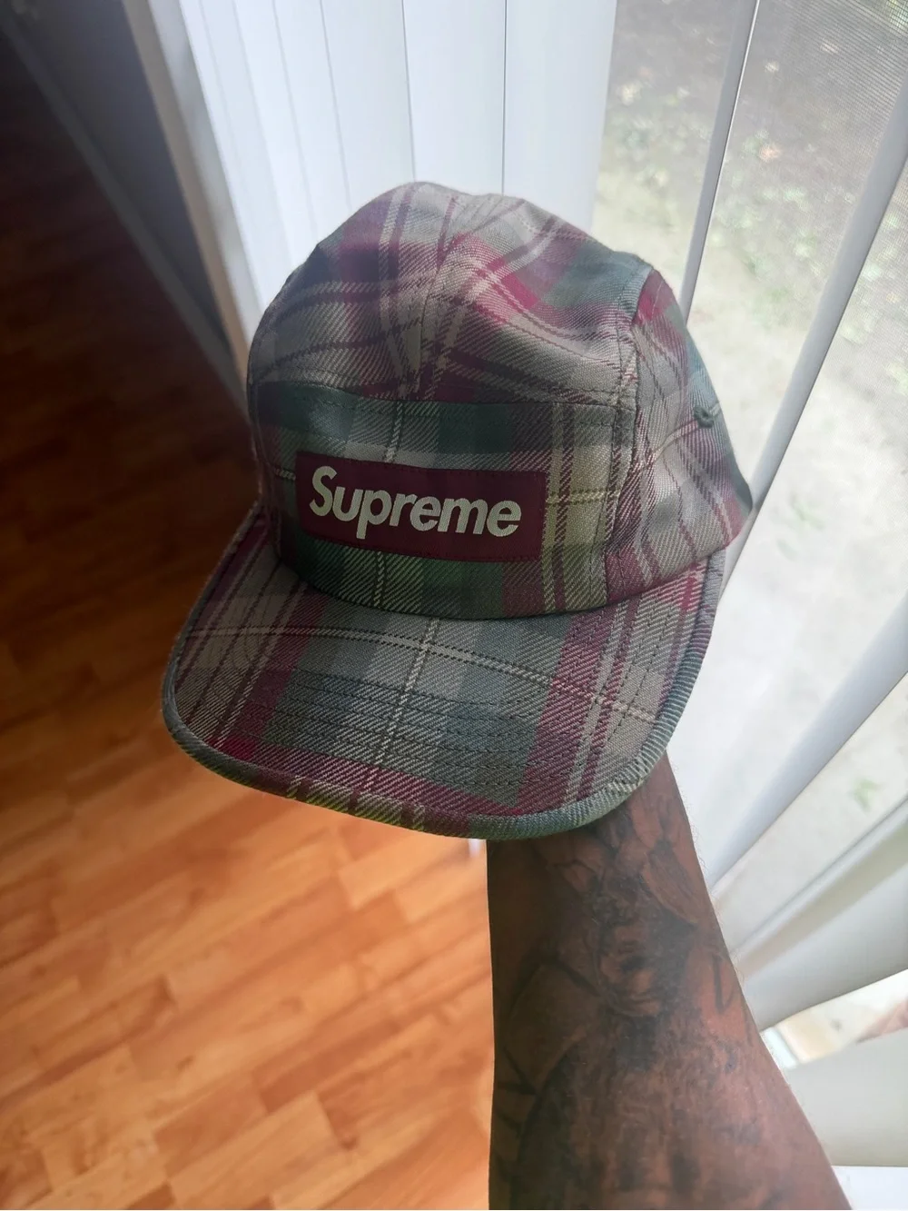 Supreme Olive/Red/Gray Plaid Camp Hat